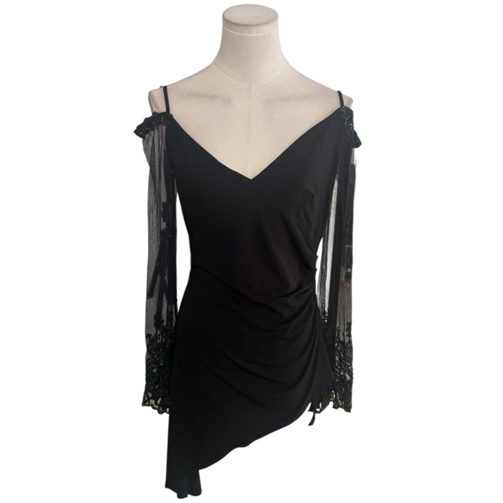 Vintage Janine of London Black Ruched Waist Mini Cocktail Party Dress 80's Sz M